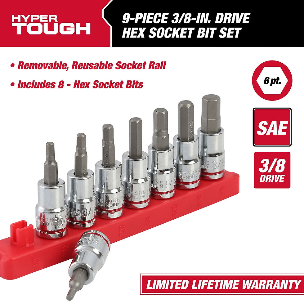 Thumbnail: Hyper Tough 9-Piece 3/8-in Drive Standard SAE Sockets, Hex Bit Set