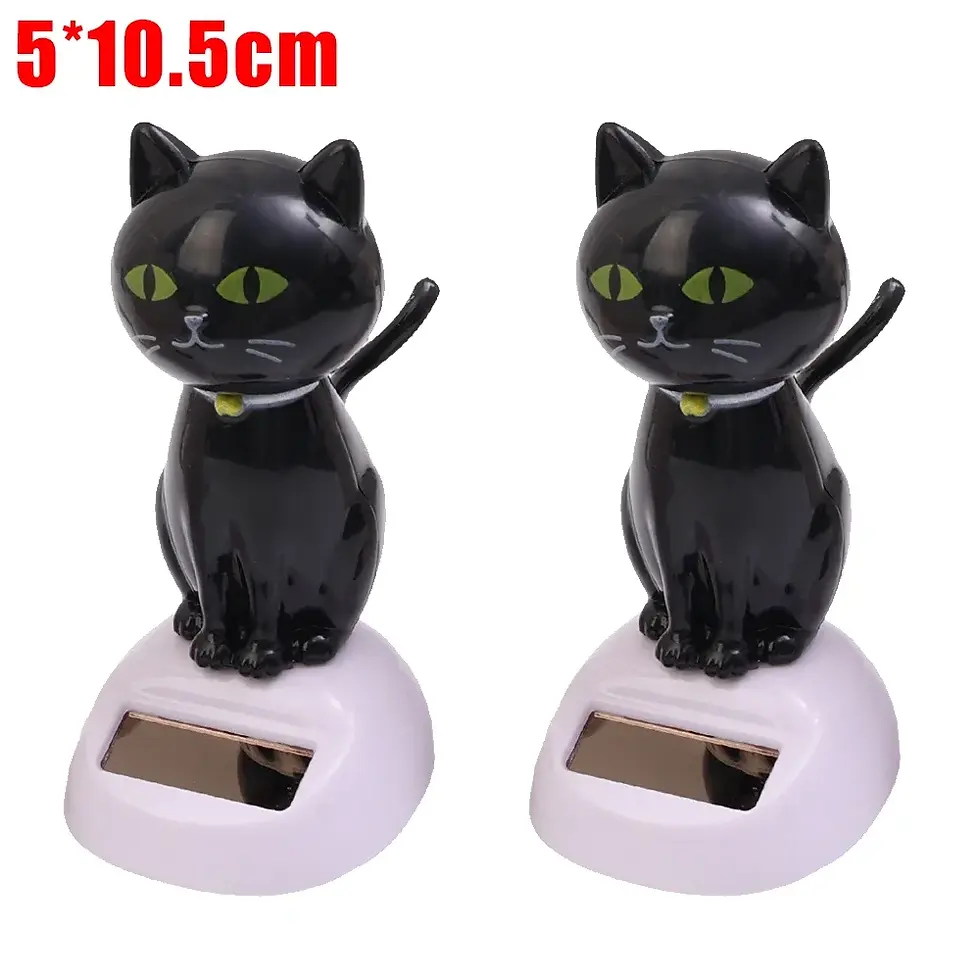 Thumbnail: 1/2Pcs Car Solar Swing Cat Ornaments Shaking Head Doll Creative Cartoon Shape Gi