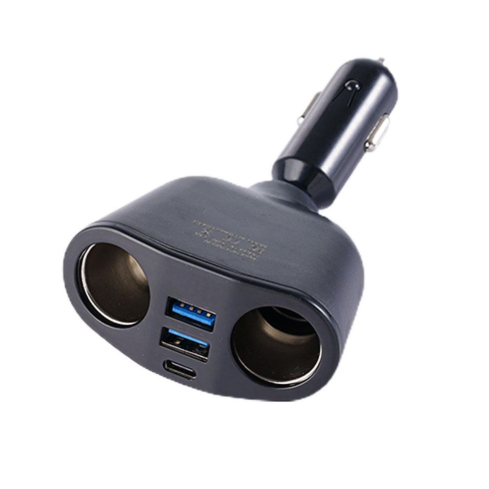 Thumbnail: Car Cigarette Lighter 12V-24V Socket Splitter Blue Atmosphere Light PD QC3.0 2 U