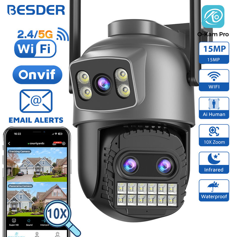 BESDER 15MP Wifi Camera Outdoor Dual Screen 10X Digital Zoom CCTV Video Surveill