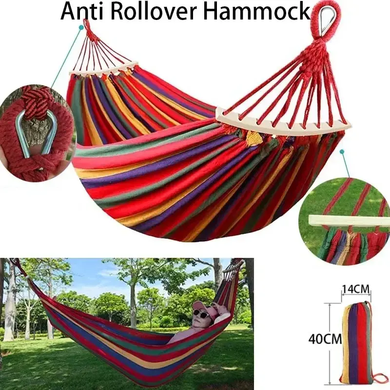 Outdoor Canvas Camping Hammock Anti Rollover Portable Thicken Fabric Single/Doub