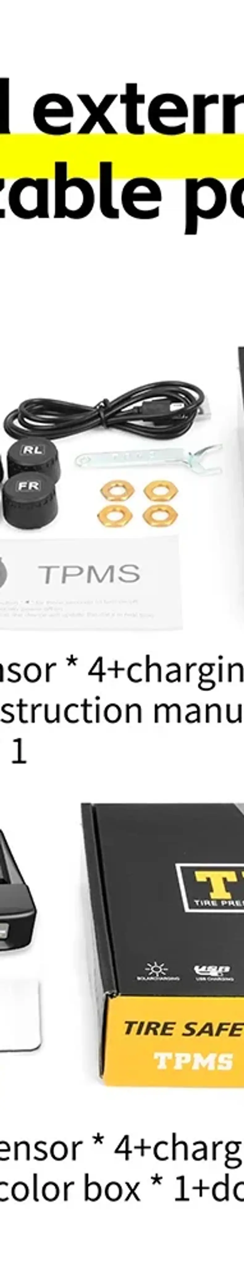 Thumbnail: Tire Pressure Monitoring System Car Safety Alarm Wireless Solar/USB Powered 4/6