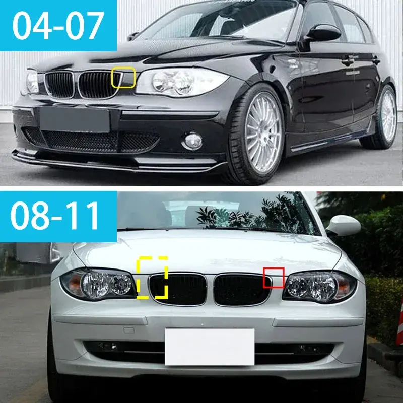 Thumbnail: For BMW 1 Series E81 E87 2004-2011 Gloss Black Grills Cover Car Front Bumper Kin