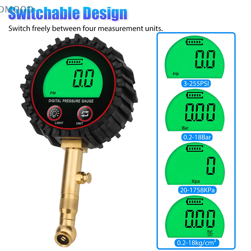 Thumbnail: Tire Pressure Gauge 3-255PSI Backlight LCD Display Digital Air Pressure Gauge Fo