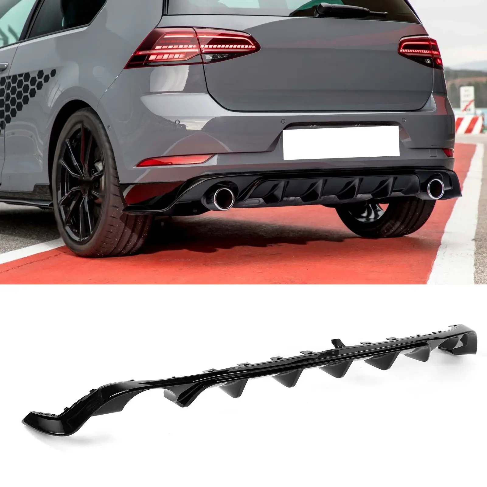 Gloss Black for TCR Rear Bumper Diffuser Valance Kit for Volks MK7.5 Facelift 20