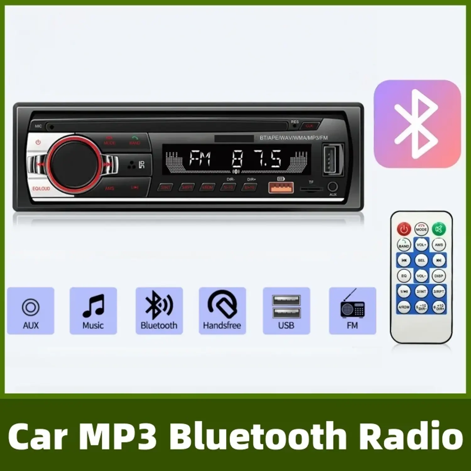 Car Radio 1din Bluetooth Stereo MP3 Player Auto Audio 60Wx4 FM Receiver 12V Mult