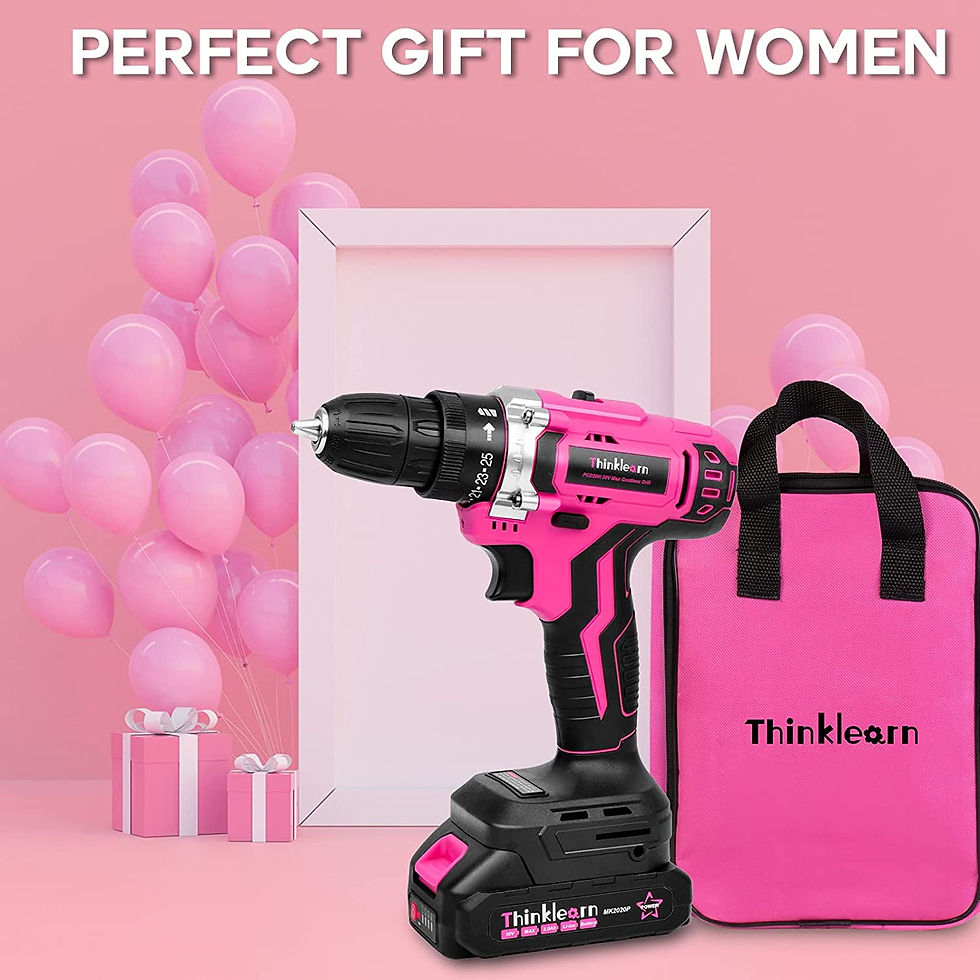 Thumbnail: ThinkLearn Pink Cordless Drill Set, 20V Lithium-ion Power Drill Set for Wom..