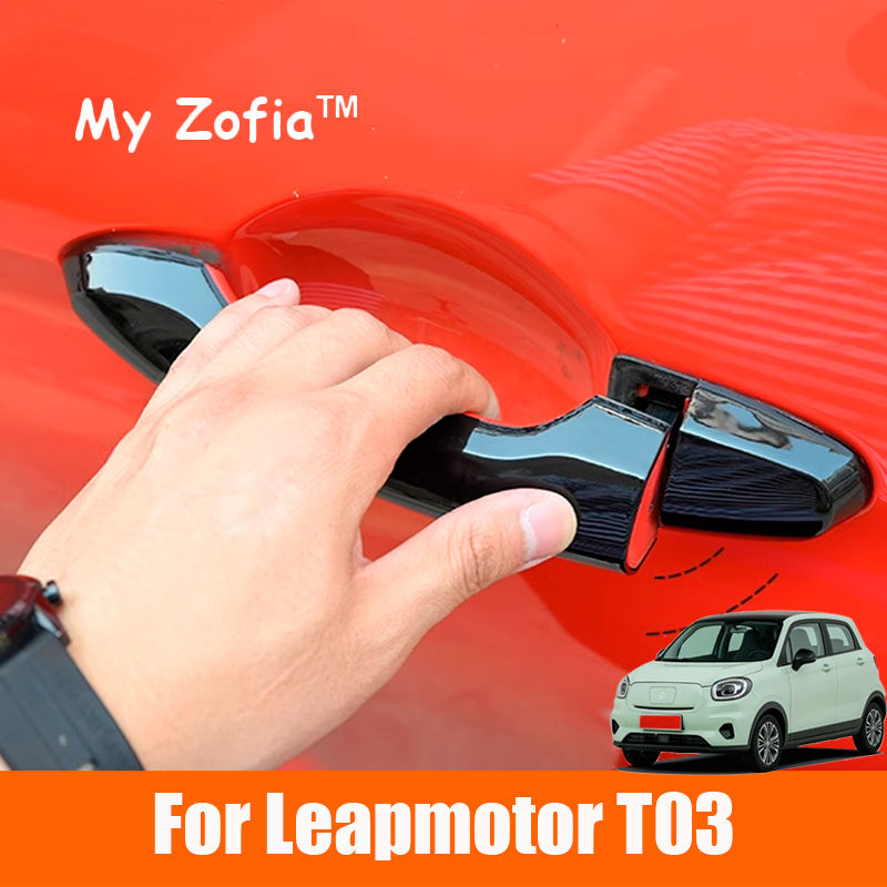 For Leapmotor T03 2023 2024 2025 Car ABS Door Black Handle Cover Trims Cover Car