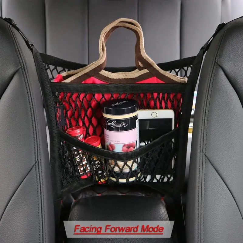 Car Storage Net Bag Between Seats Car Divider Pet Barrier Stretchable Elastic Me