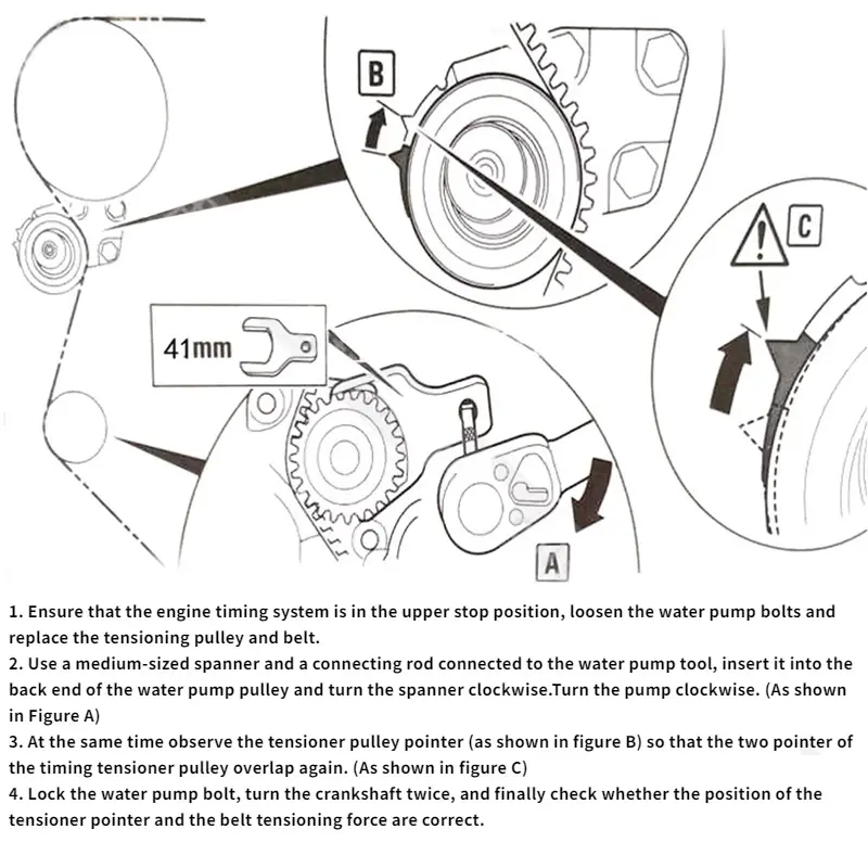 Thumbnail: 41/46mm Water Pump Wrench for For GM 1.6L Timing Belt Tension Spanner Removal To