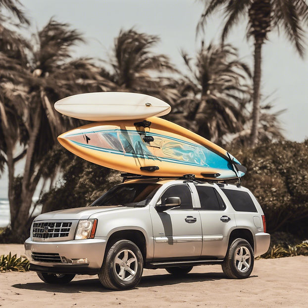 SUV car and surfboard