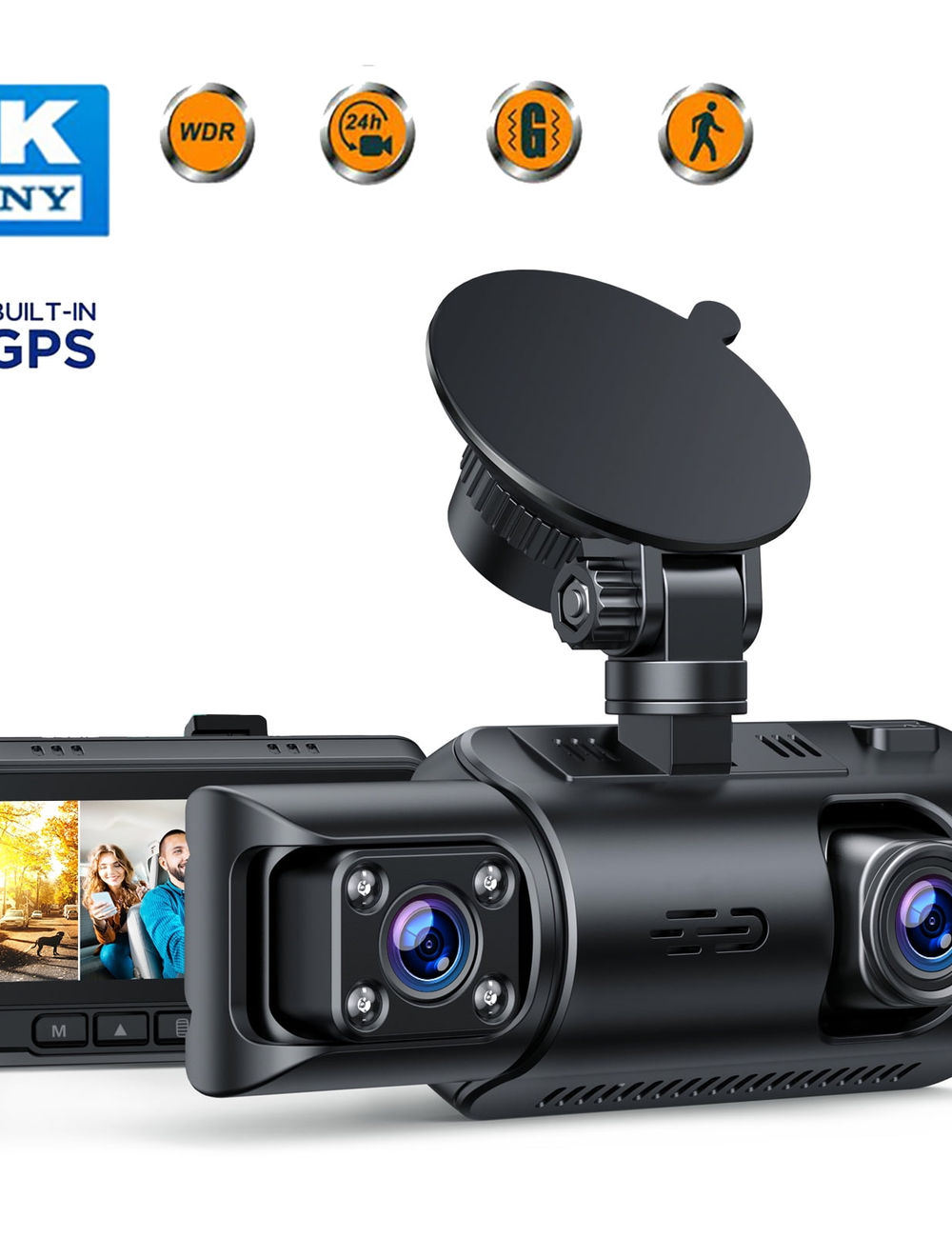 TOGUARD 4K Dual Dash Cam Front and Inside with GPS Car Camera IR Night Visi..