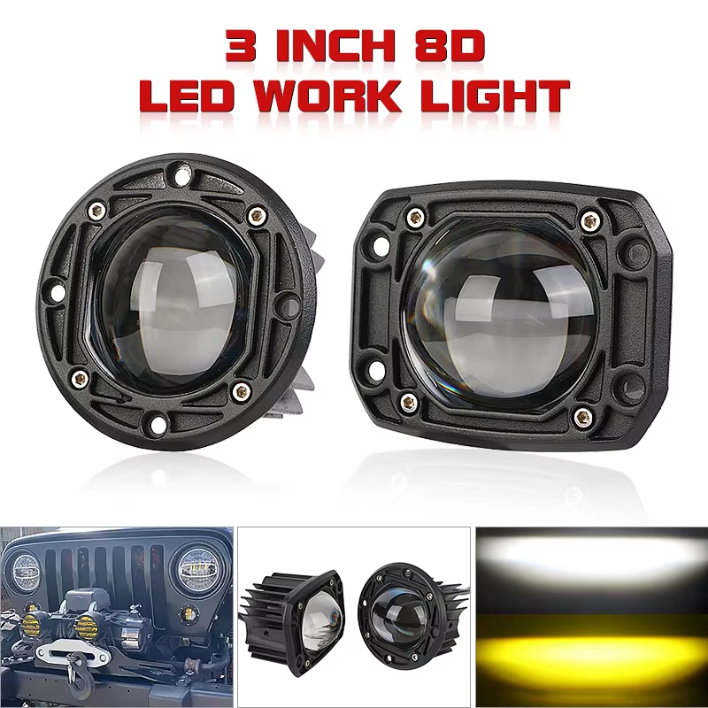 3 Inch 8D LED Lens Driving Work Light 30W Dual Color Flush Mount Fog Lamp Square