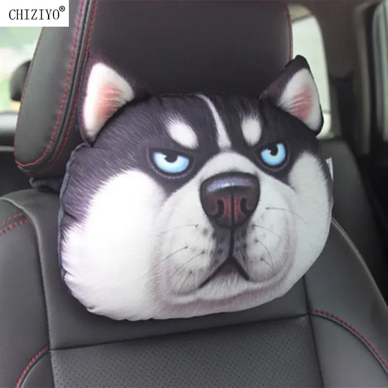 Thumbnail: CHIZIYO Newest Lovely 3D Printed Animals Face Car Headrest Pillowcase Neck Auto