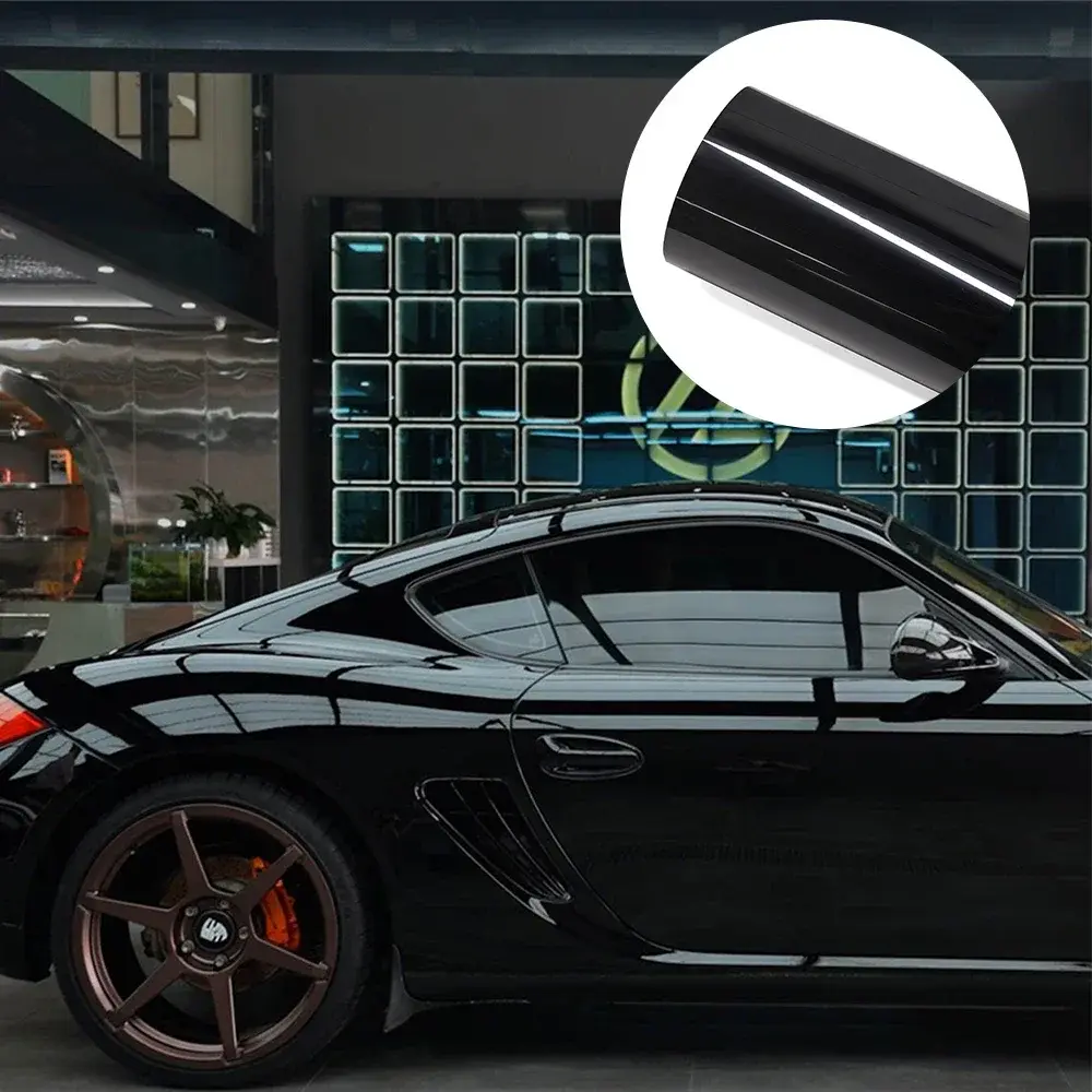 Car Wrapping Film Glossy Black Vinyl Film Bubble Free Auto DIY Decal PET Sticker