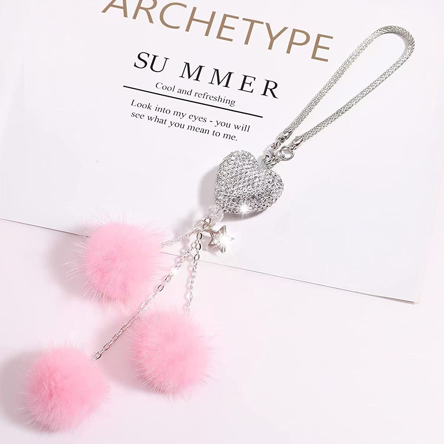 Thumbnail: Fashion Diamond Car Accessorie Bling Hairball Pendant Auto Rearview Mirror Penda