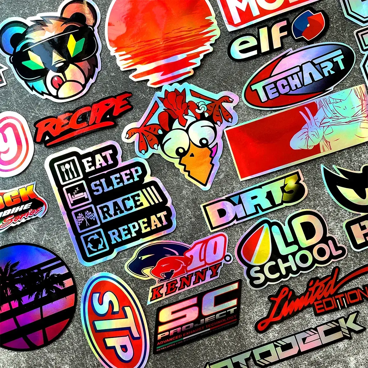40PCS Random Racing Sponsors Laser Rainbow Stickers Motorcycle Moto Motorcross F