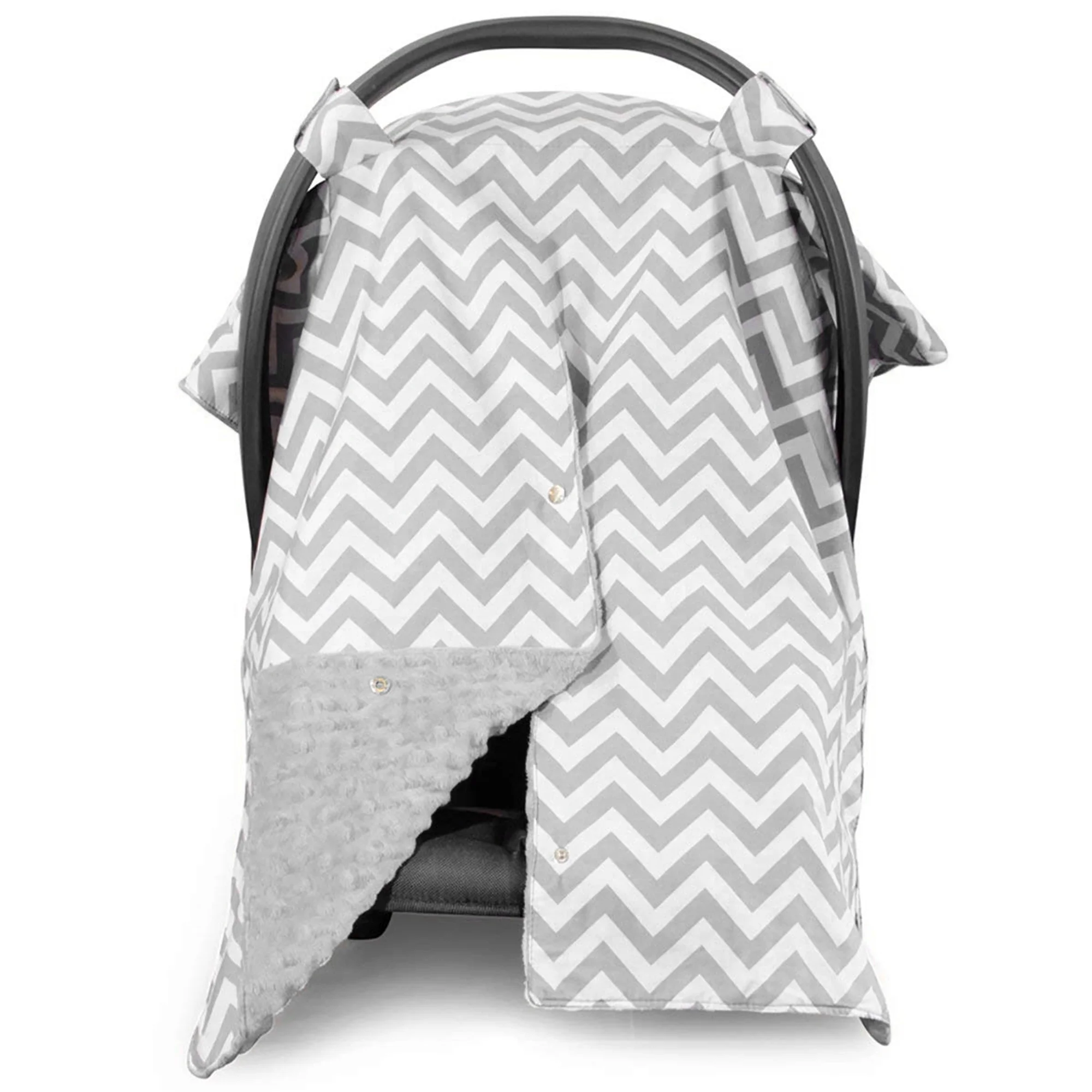 Peekaboo Baby Car Seat Canopy Infant Carrier Cover for Travel, Chevron & Gray