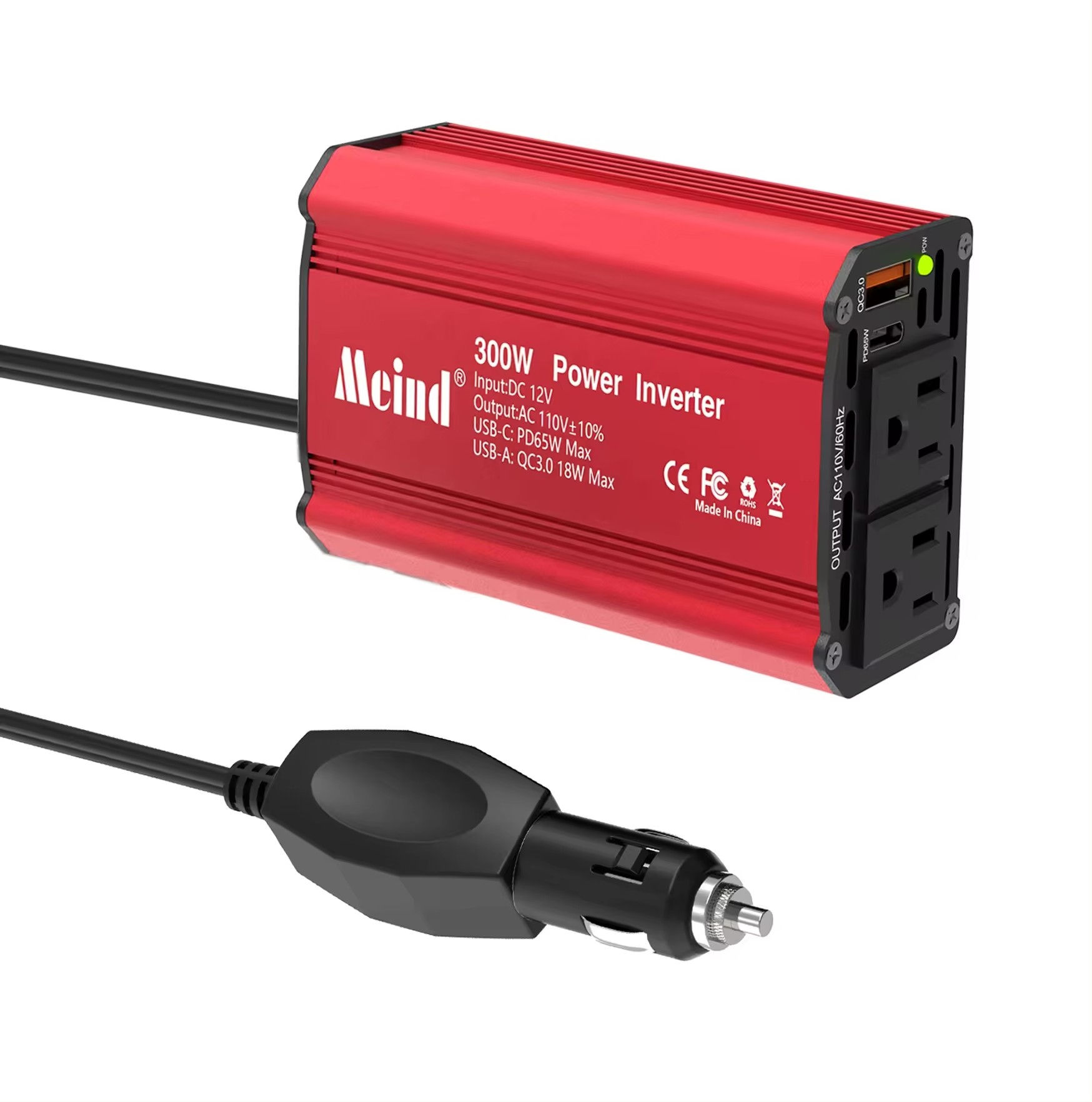 Meind 300 watts car inverter dc 12v to ac 110v power inverter with dual usb port