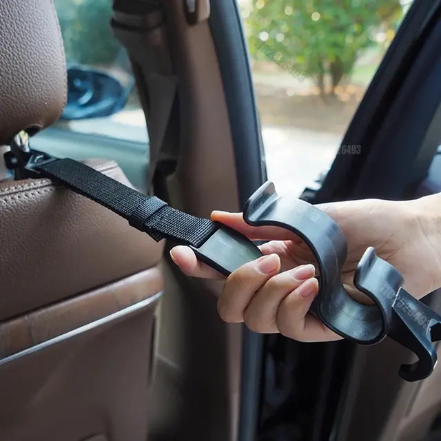 Thumbnail: 2Pcs Car Back Seat Hook Multifunctional Rear Headrest Hook Holder Adjustable Umb