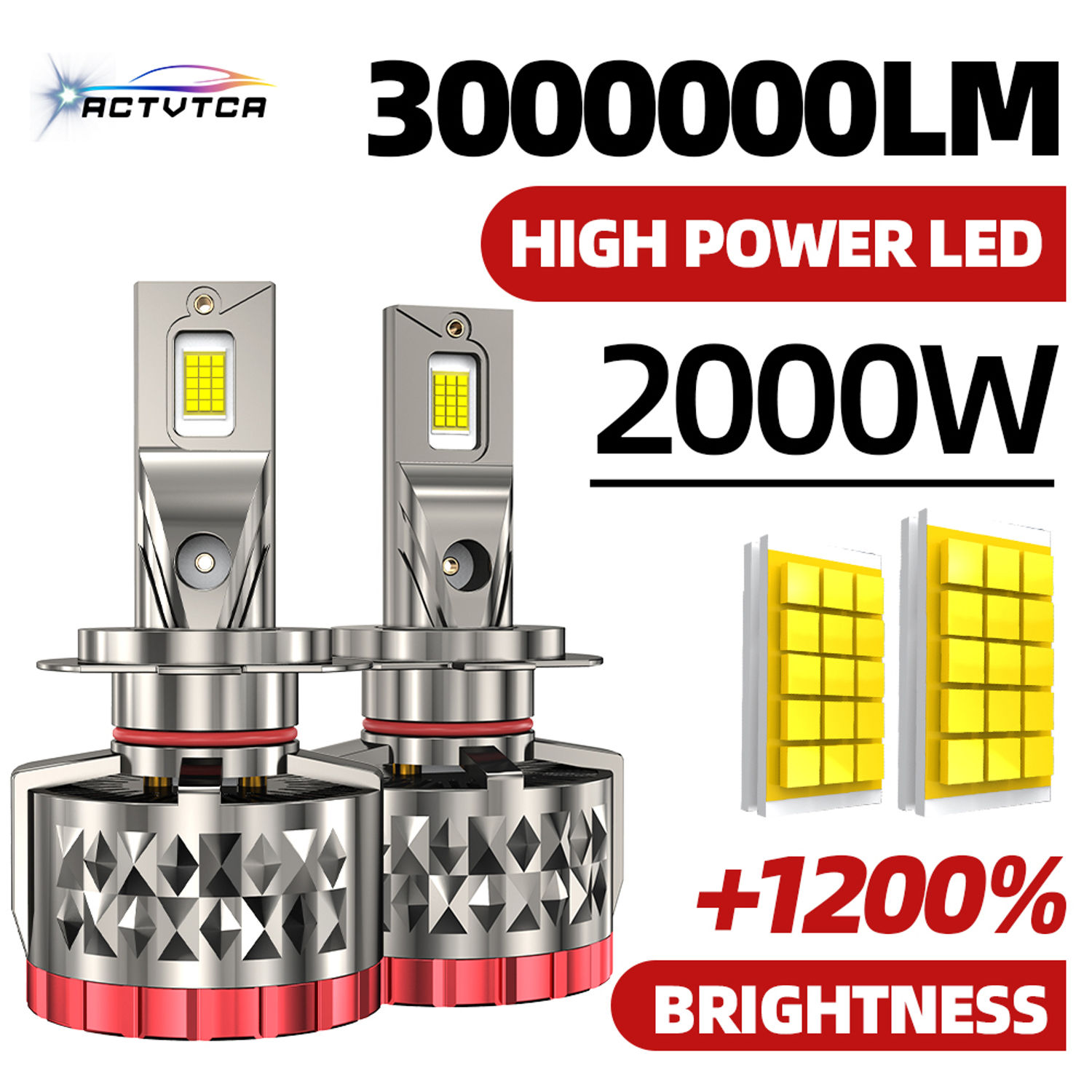 ACTVTCA 2000W H7 H4 H11 LED CANBUS Lamp 9005 HB3 9006 HB4 H8 H9 9012 HIR2 Car LE