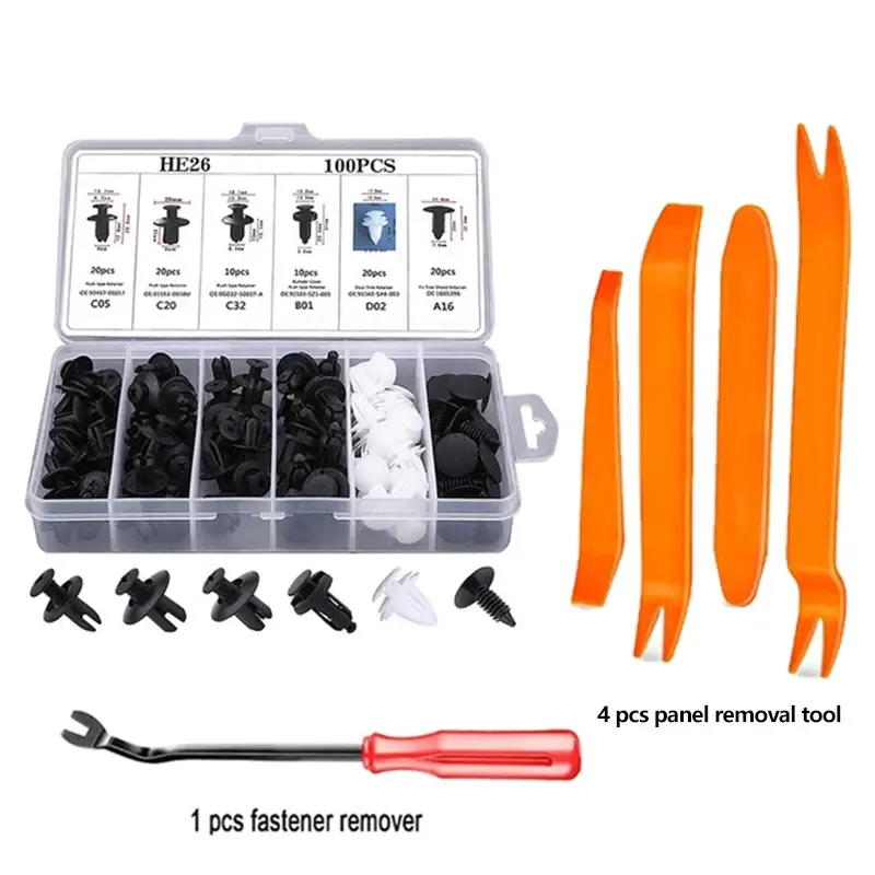 Thumbnail: 100pcs Mixed Car Plastic Clips Auto Fixing Door Closer Pin Removing Retainer Riv