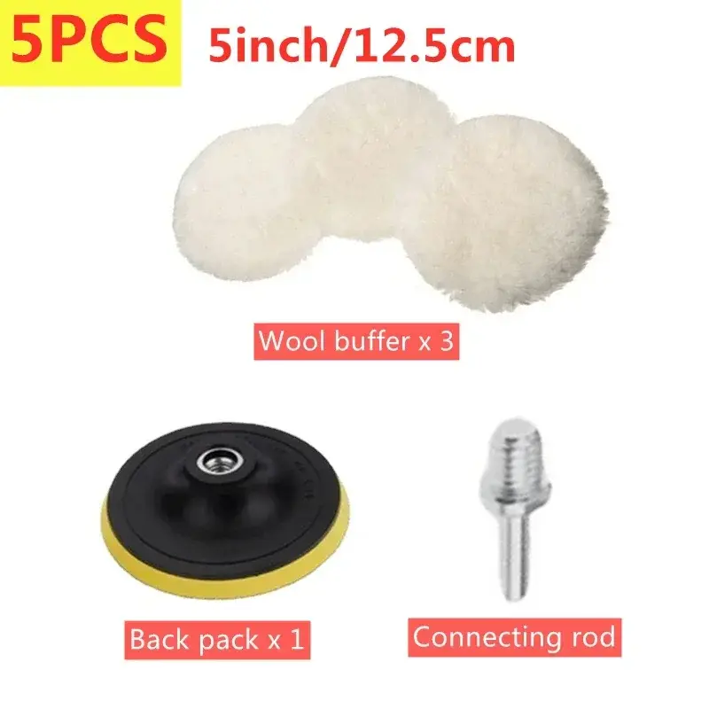 Thumbnail: 5PCS 3/4/5/6/7 inch Polishing Kit Polishing Pad Car Waxing Sponge Disk Wool Whee