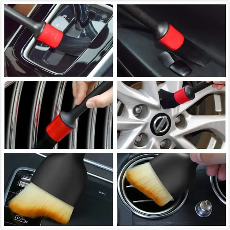 Thumbnail: 6Pcs Car Wash Care Detailing Brush Set for Cleaning Wheels Dashboards Vents and