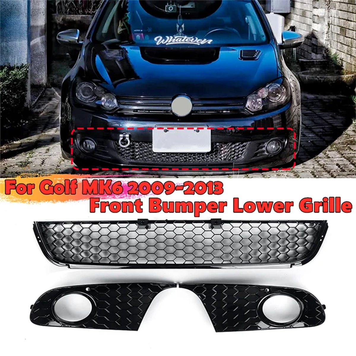 Front Bumper Grille Mesh Grill Fog Light Cover For VW Golf 6 MK6 Non-GTI 2009 20