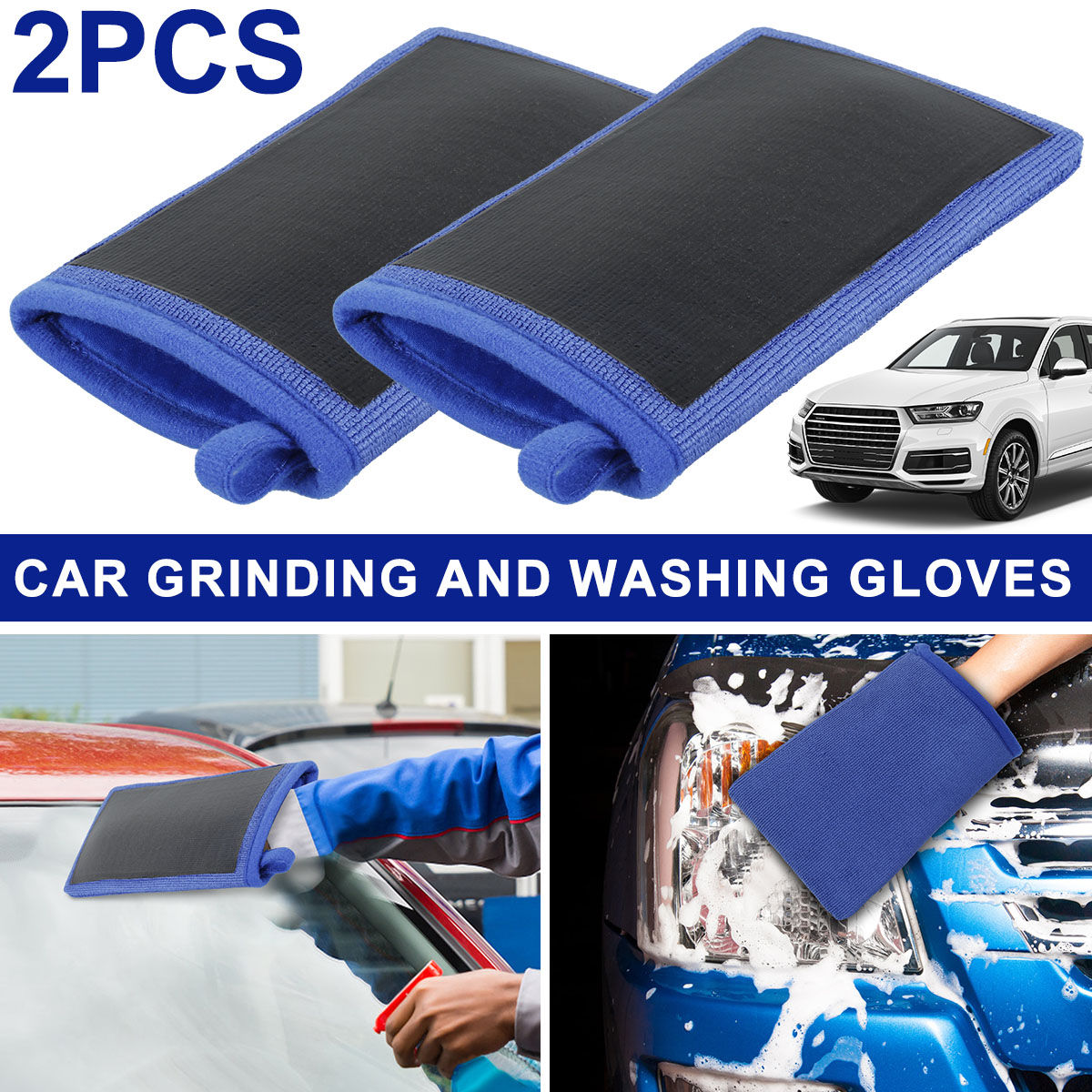 2Pcs Auto Detailing Mitt Non-Scratch Fiber Auto Paint Cleaning Glove Clay Decont