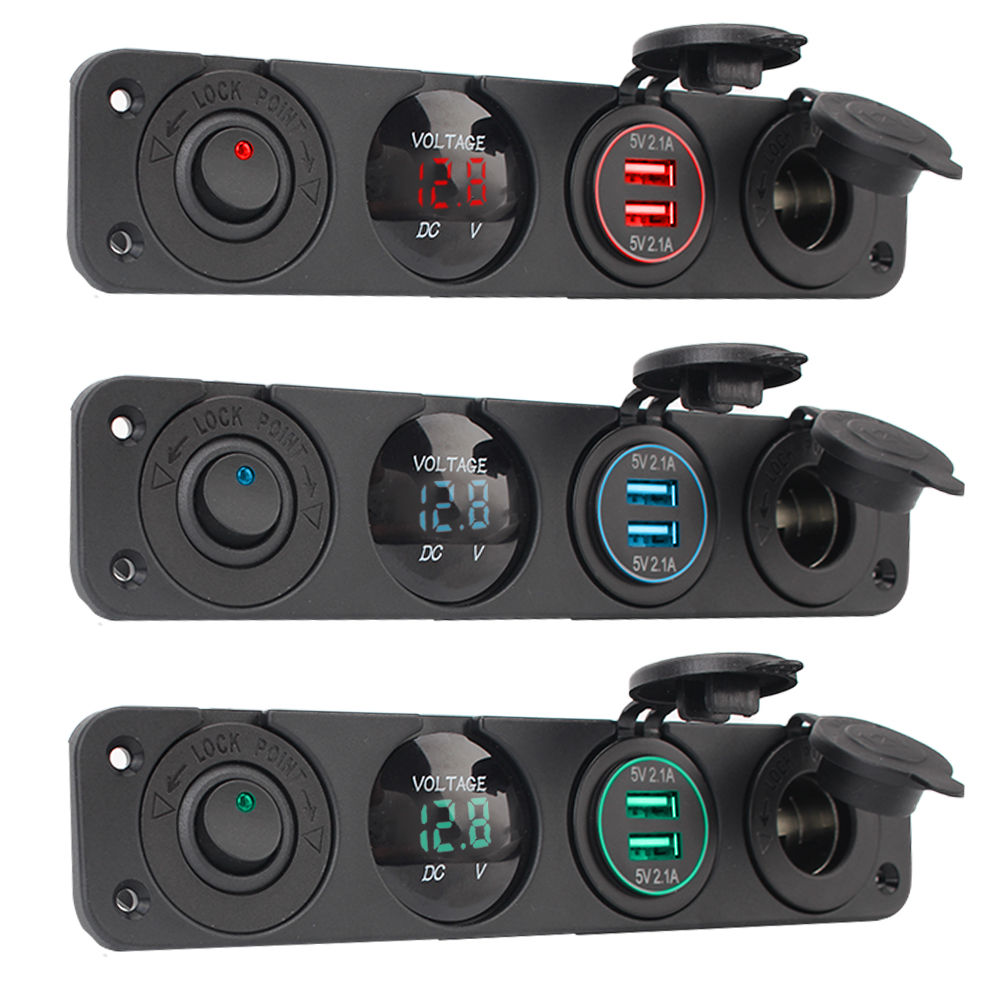 Digital Voltmeter 4 In 1 Car Cigarette Lighter 12V Power Socket Dustproof Waterp