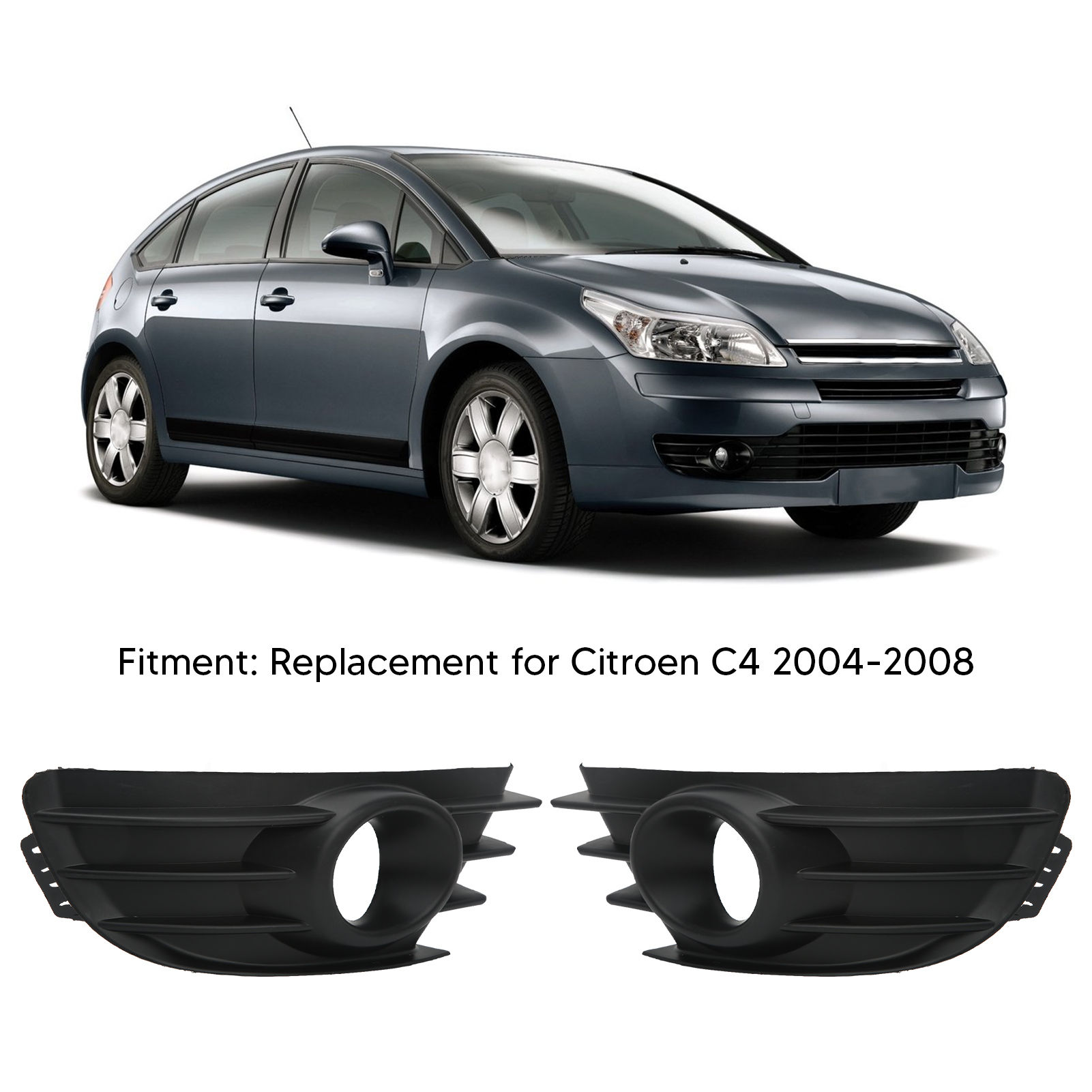 1 Pair Front Bumper Fog Light Grille For Citroen C4 2004‑2008 Black Fog Lamp Cov