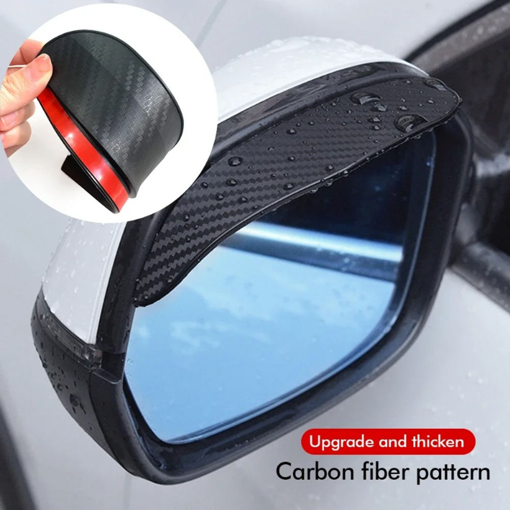 2PCS Car Rearview Mirror Rain Eyebrow Carbon Fiber Sun Visor Shade Cover Protect