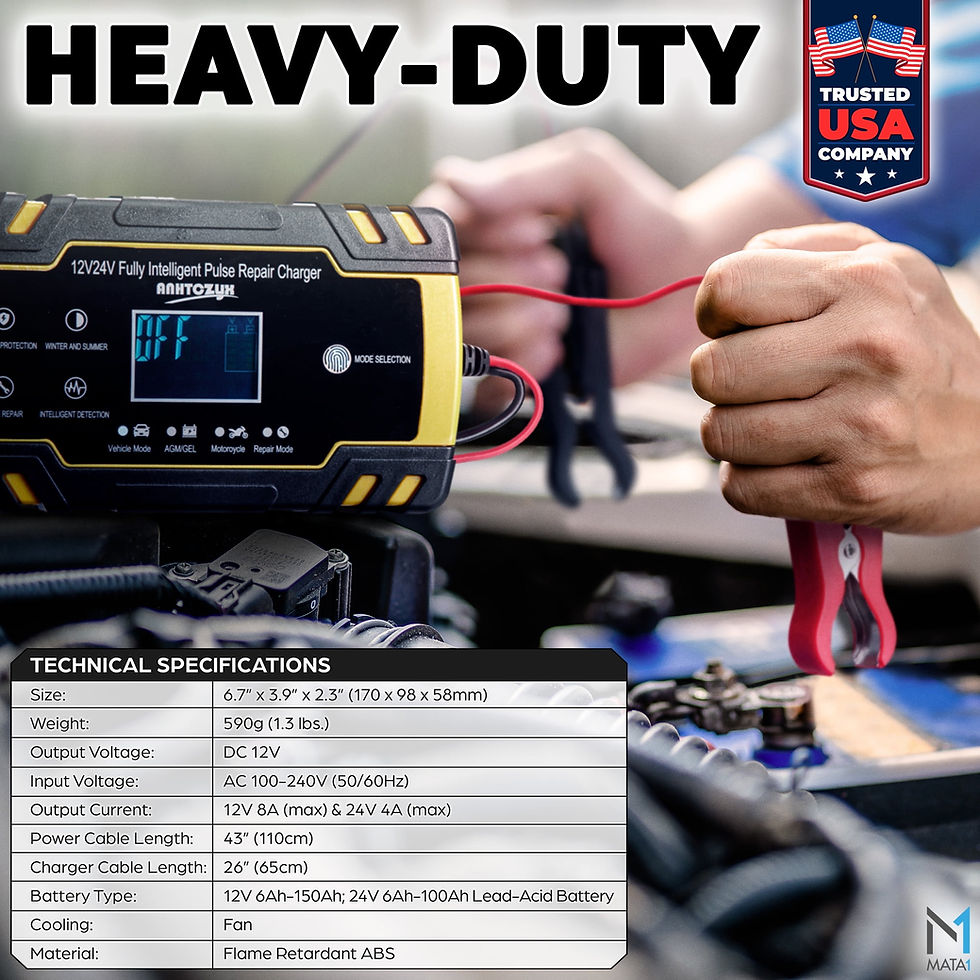 Thumbnail: Mata1-USA Car Battery Charger & Maintainer (12V / 8A & 24V / 4A) Smart