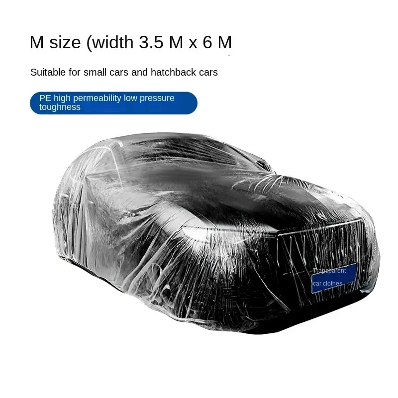Thumbnail: Disposable Transparent PE Car Cover with Elastic Band Universal Plastic Clear Ca
