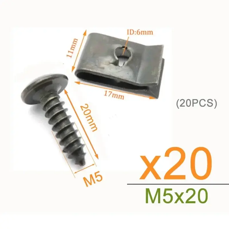Thumbnail: Car Motorcycle Scooter ATV Moped Metal Retainer Self-tapping Screw U-Type Clips