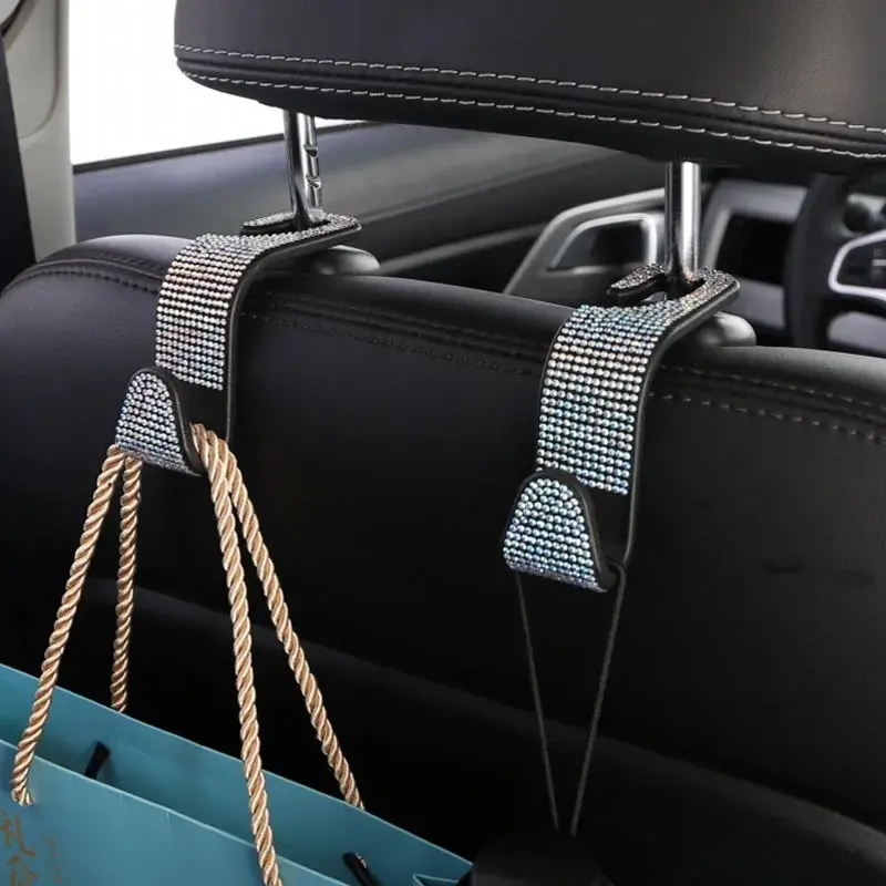 Thumbnail: 2Pcs Car Seat Back Hook Bling Diamond Hanger Backseat Auto Back Universal Headre