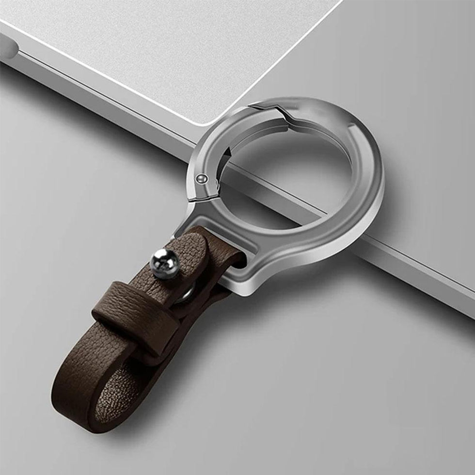 Thumbnail: Titanium Alloy Cowhide Leather Keychain Car Key Holder Portable Waist Belt Buckl