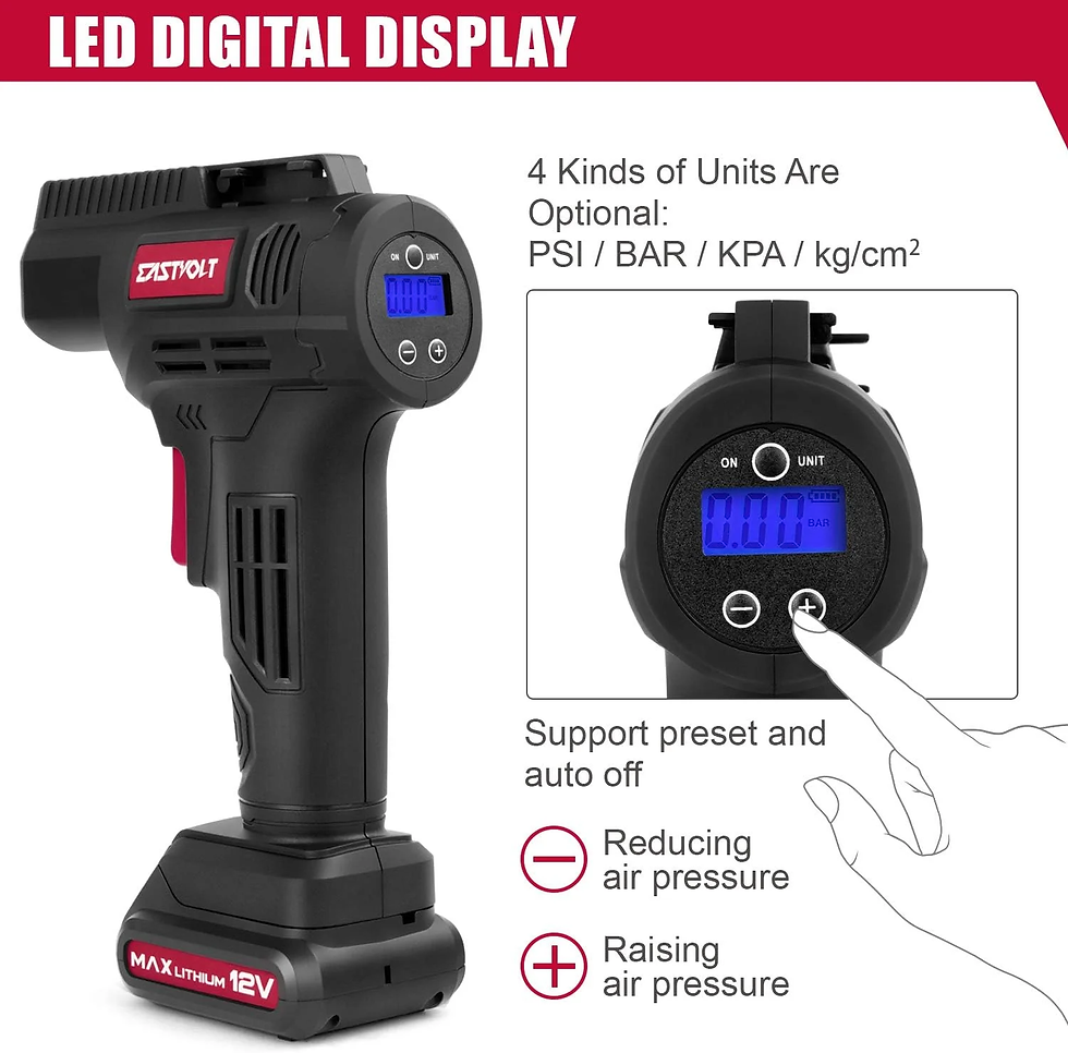 Thumbnail: Cordless Tire Inflator Air Pump, 20V Rechargeable Air Compressor with Digital Pr