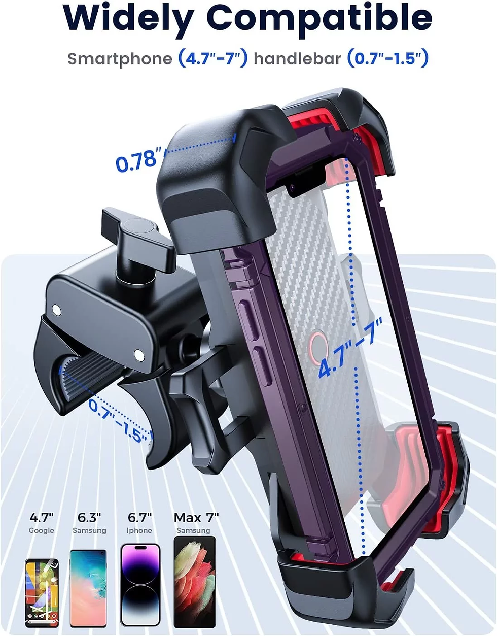 Thumbnail: Motorcycle Phone Mount Bike Phone Holder, Auto Lock Adjustable Handlebar Phone H
