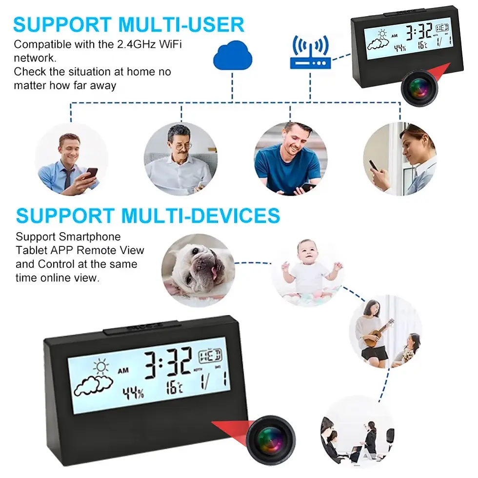 Thumbnail: 4K WiFi Clock Camera with Motion Detection | Remote Live View via App | Home & O