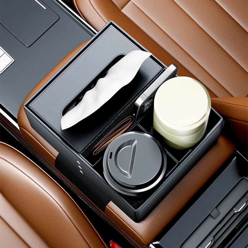 Thumbnail: PU Leather Car Armrest Storage Box – Universal Console Organizer