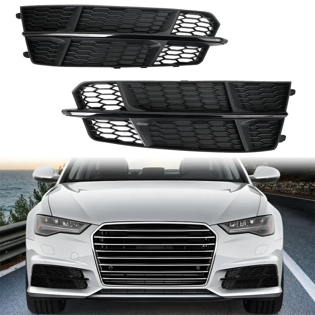 For AUDI A6 C7 S-Line 2015 2016 2017 2018 1Pair Car Fog Lamp Racing Grill Honeyc