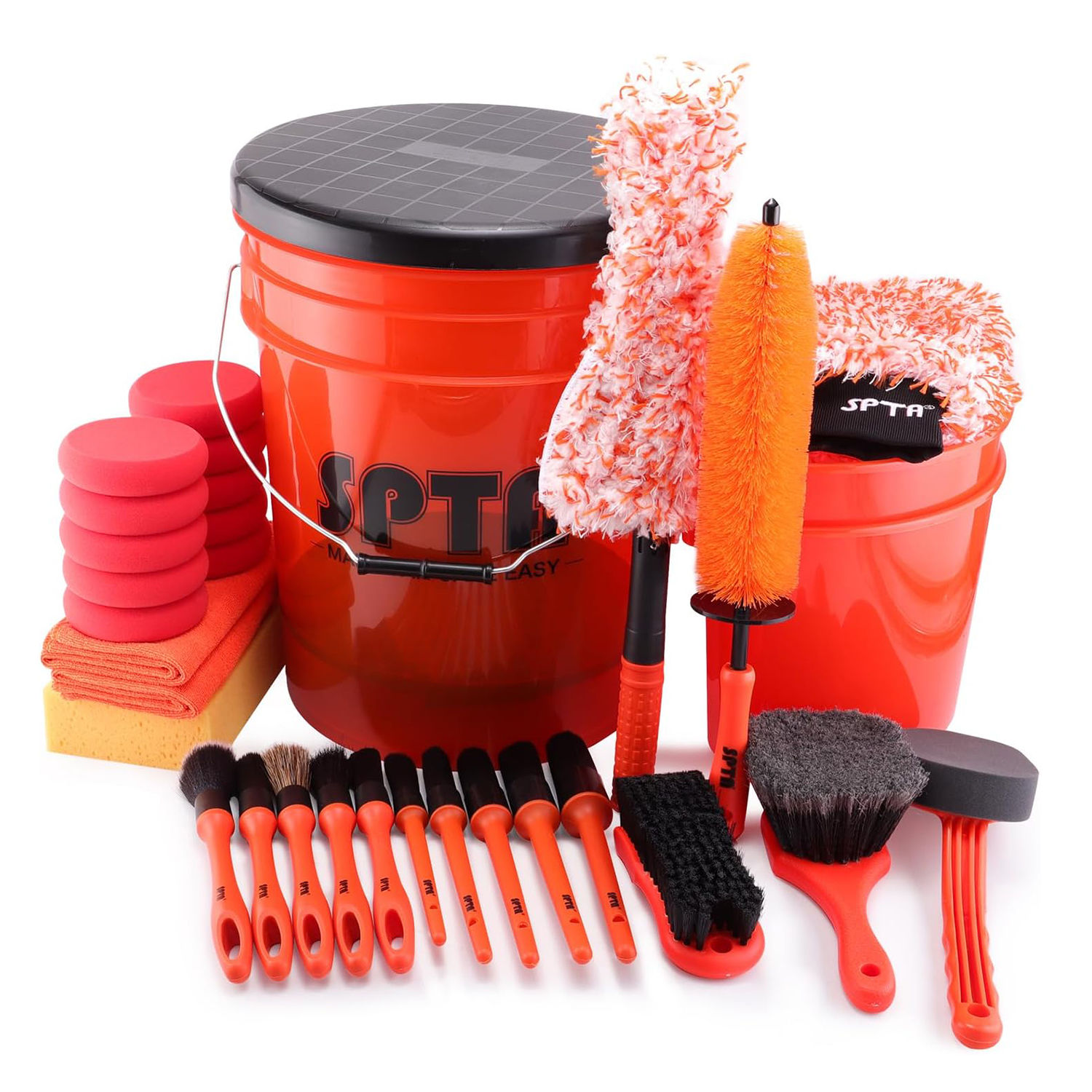 SPTA 33Pcs Car Wash 20L Bucket Set with Car Wash Filter Wash Mitt Sponge Towels
