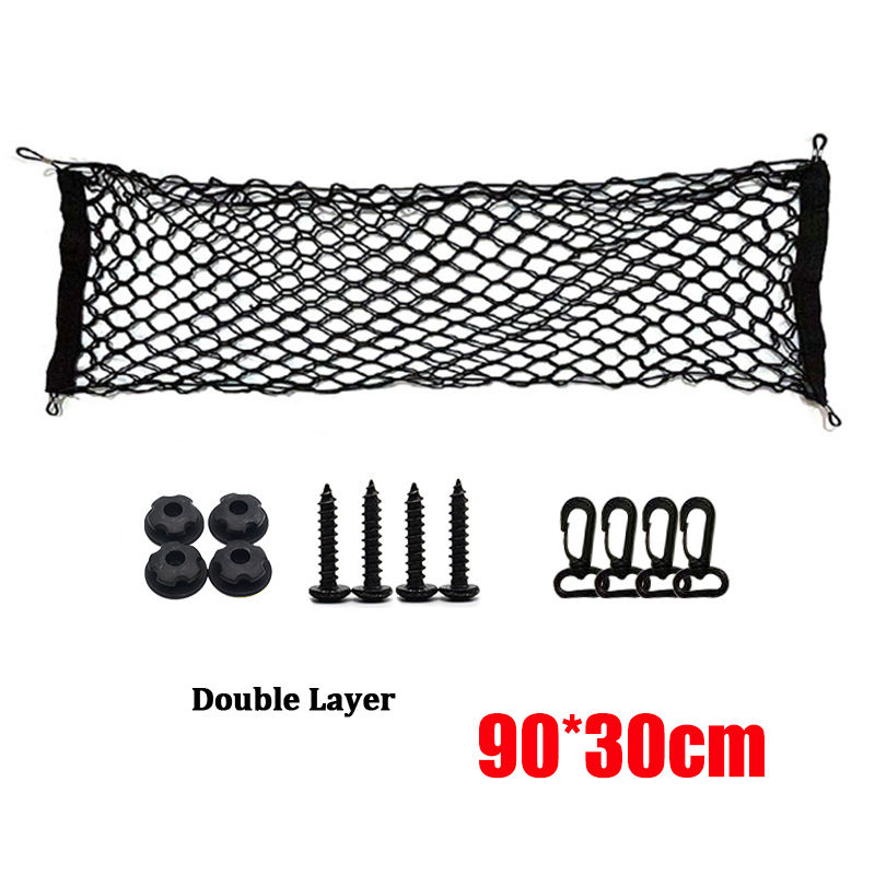 Thumbnail: Rear Trunk Net Mesh Elastic Nylon Back Cargo Storage Organizer Double Layer Lugg