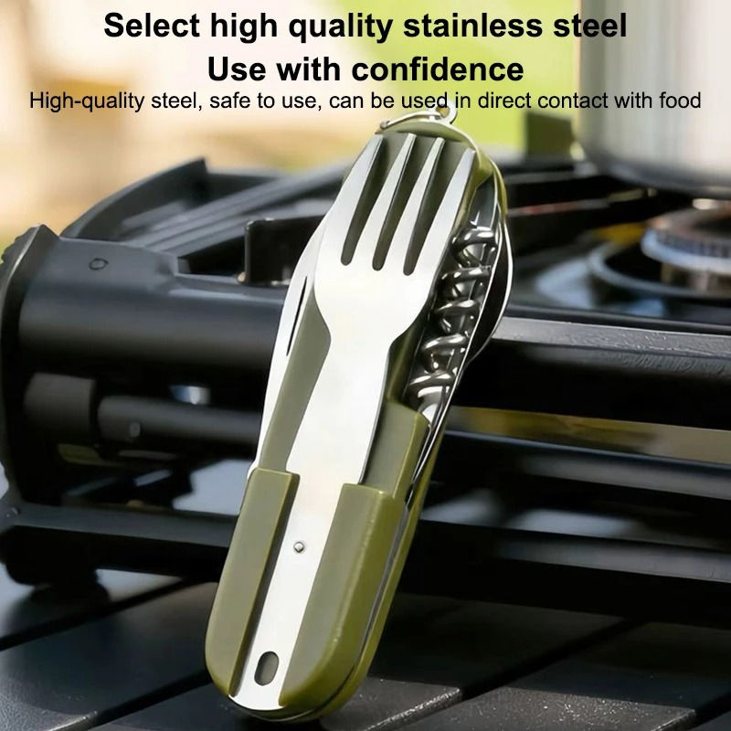 Camping Cutlery Stainless Steel Folding Knife Fork Spoon Portable Outdoor Tablew