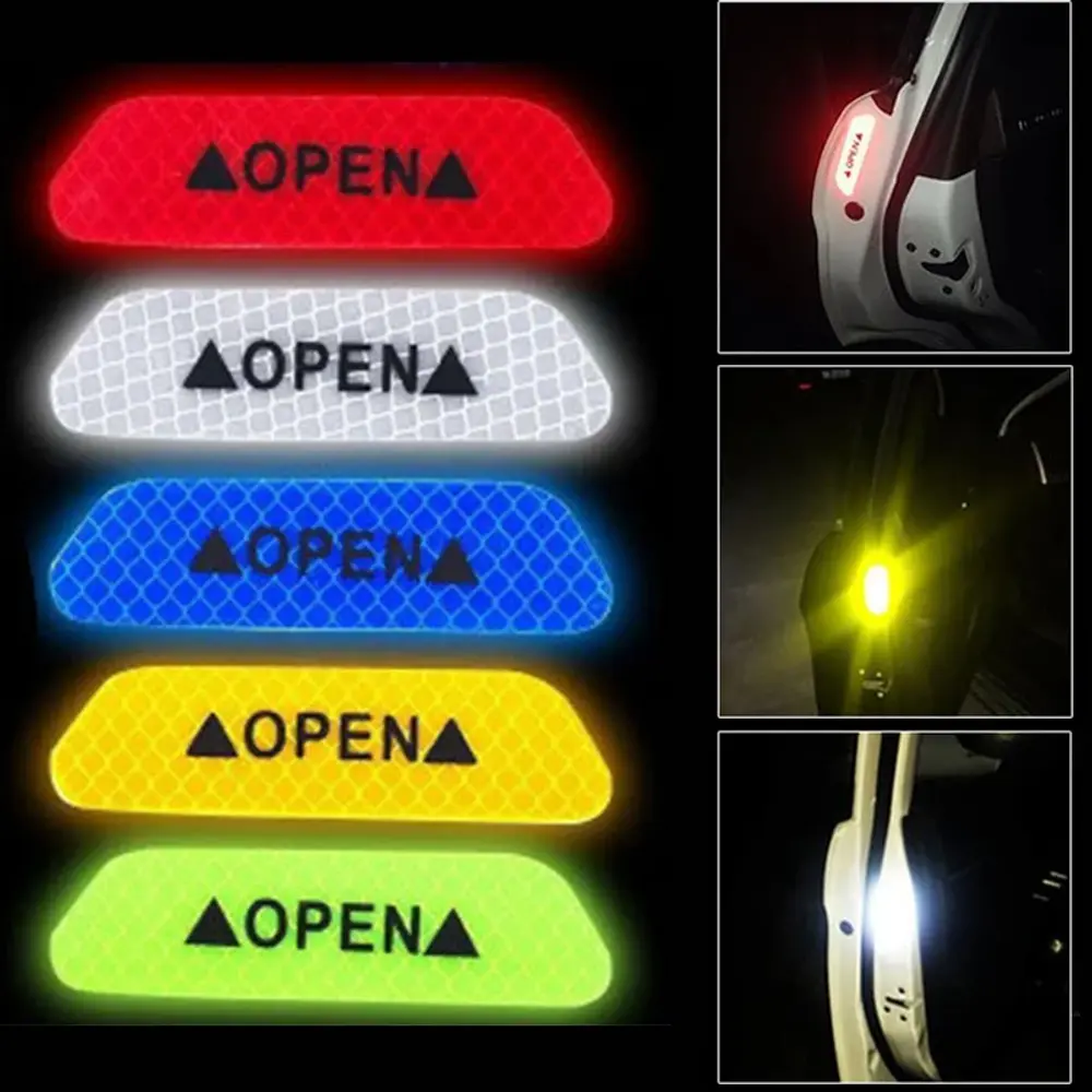 4PCS/Set Car Door Stickers Universal Safety Warning Mark OPEN High Reflective Ta