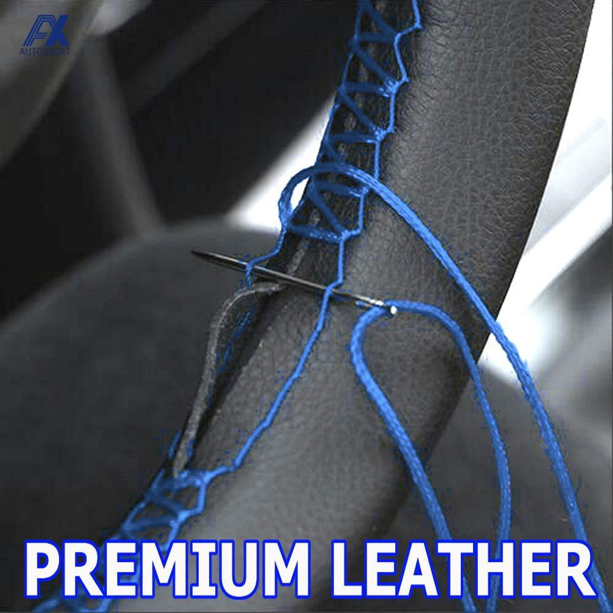 Deluxe BLUE Car Leather Steering Wheel Cover Sports Non Slip PU 37- 38cm 15" Sty