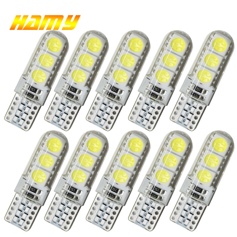 10 PCS W5W T10 Car Signal LED Bulbs 12V COB 6SMD Super Bright White Auto Interio