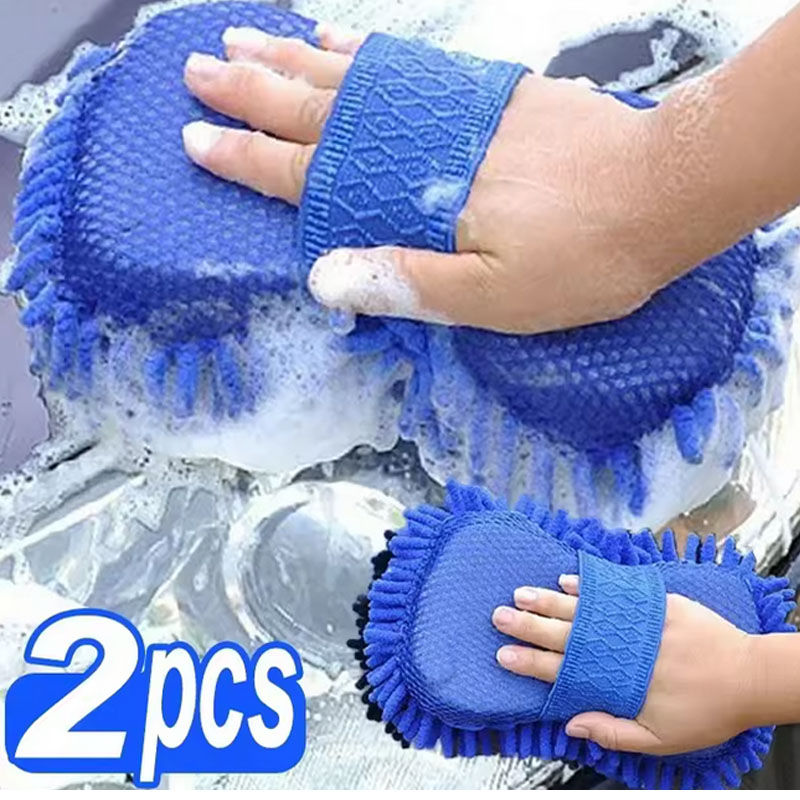 2Pc Microfiber Chenille Car Wash Sponge Care Washing Brush Pad Cleaning Tool Aut